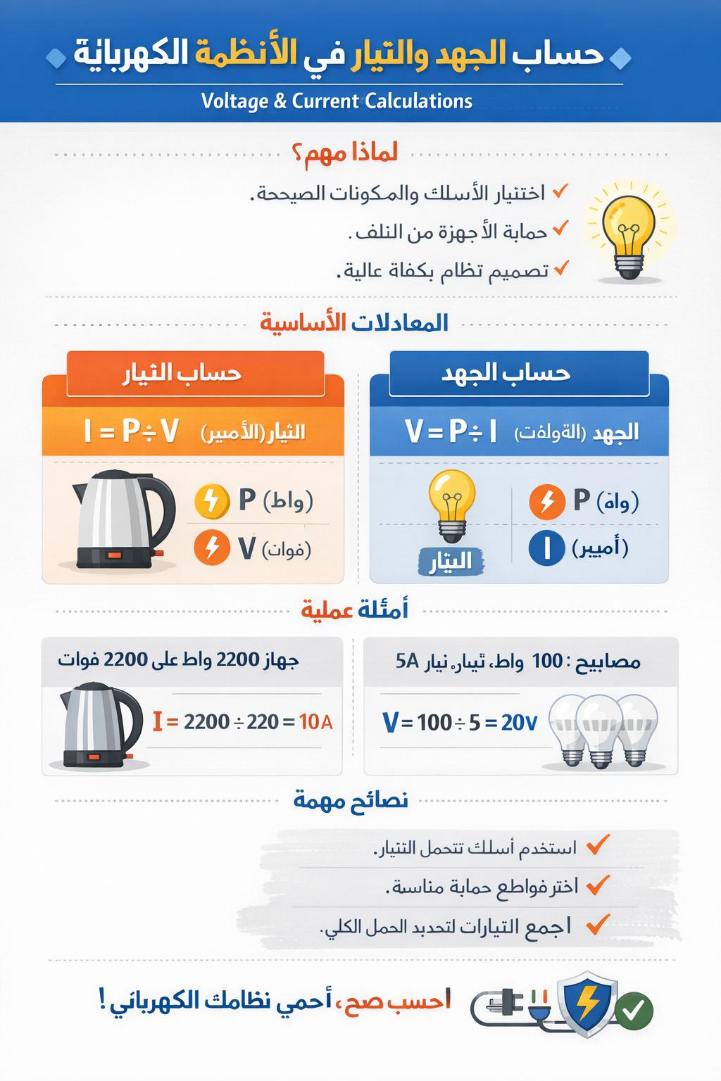 حساب الجهد والتيار في الأنظمة الكهربائية